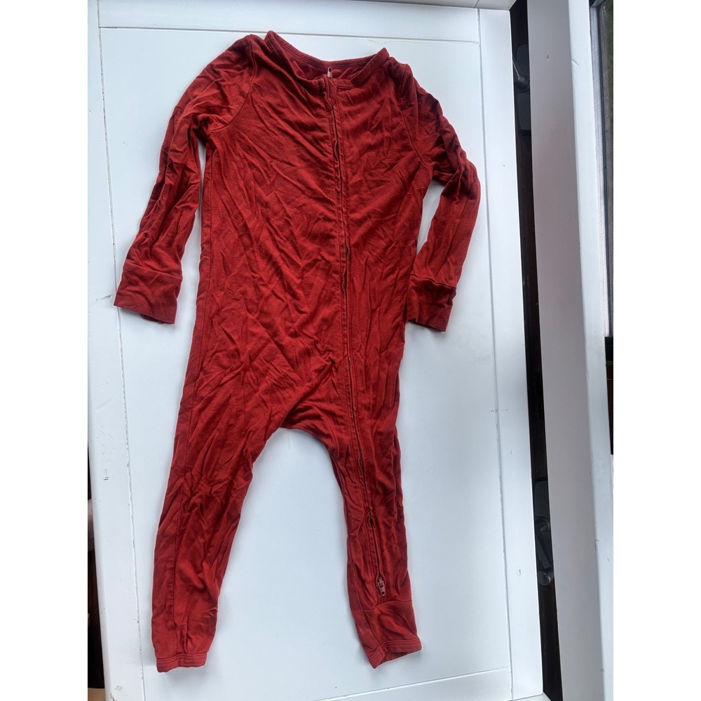 Free Birdees Bamboo Viscose Zippy Rompers Lot of 2 Terracotta Mustard18-24M - Picture 2 of 3